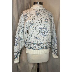 SATURDAYS Women's Knit Sweater Size Medium White Blue Pink Green Long Sleeve